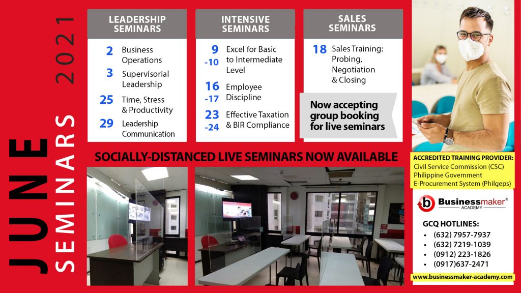 June Training Schedule of Seminars by Businessmaker Academy & HR Club Philippines