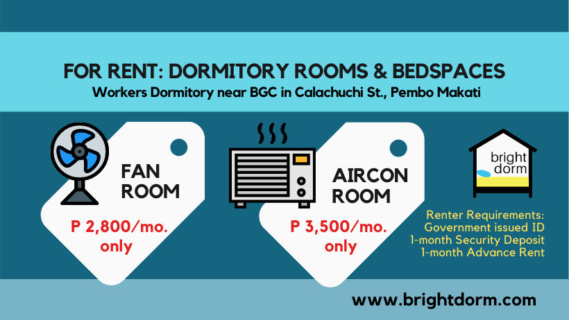 Brightdorm offers fan or aircon room & bed space rentals